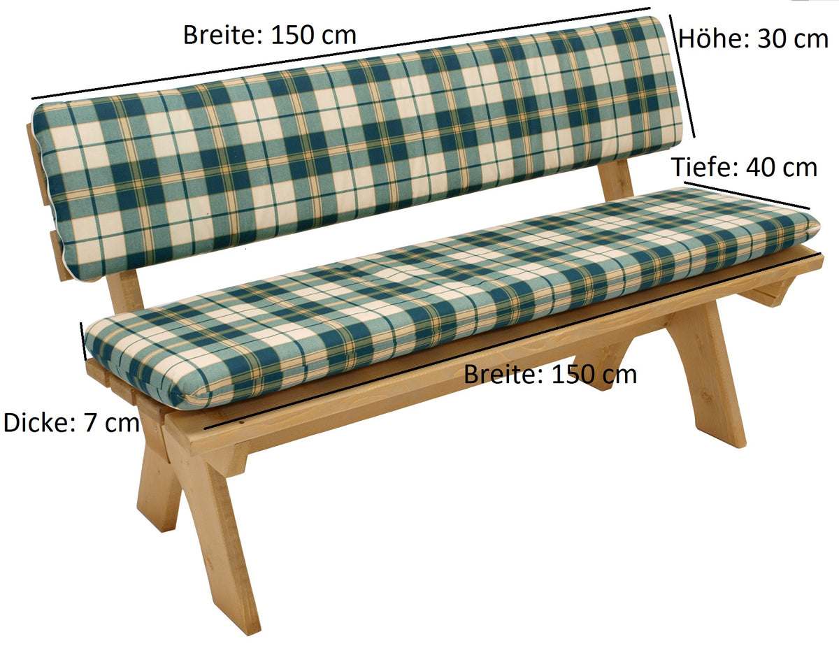 Auflagenset BOSTON für Bank 3-sitzer 150cm, grün/beige kariert, 2-teilig