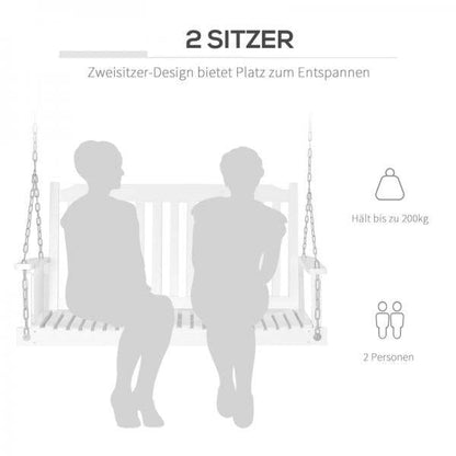 Gartenschaukel für 2 Personen Schaukelbank Hängebank Massivholz Patio Terrasse Hinterhof Weiss - Palo24