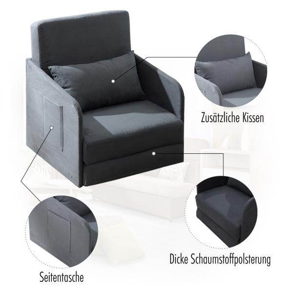 Schlafsofa Sofabett Waschbarer Bezug 2 Seitentaschen Kissen Metall Grau - Palo24