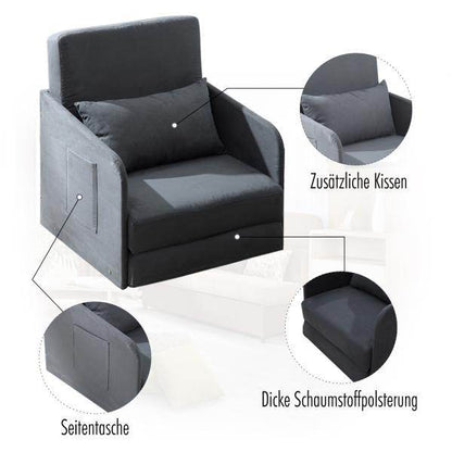 Schlafsofa Sofabett Waschbarer Bezug 2 Seitentaschen Kissen Metall Grau - Palo24