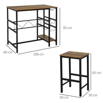 Bartisch-Set, Stehtisch mit 2 Barhockern, 3-teiliges Tischset Natur+Schwarz - Palo24