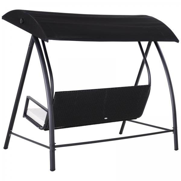 Hollywoodschaukel 3-Sitzer mit Dach Polyrattan Schwarz - Palo24