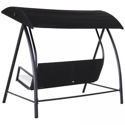 Hollywoodschaukel 3-Sitzer mit Dach Polyrattan Schwarz - Palo24