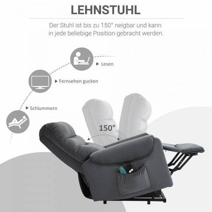 Fernsehsessel mit Aufstehhilfe Massage Dunkelgrau - Palo24