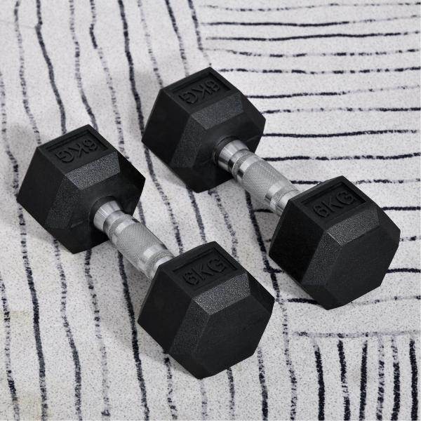 2er-Set Gummi-Hantel Fitness Hantel Kurzhantel Metall Gummi schwarz 6 KG - Palo24
