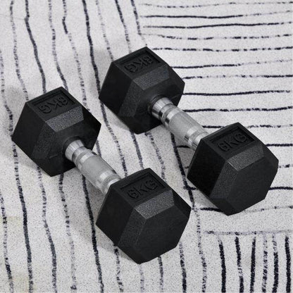 2er-Set Gummi-Hantel Fitness Hantel Kurzhantel Metall Gummi schwarz 6 KG - Palo24