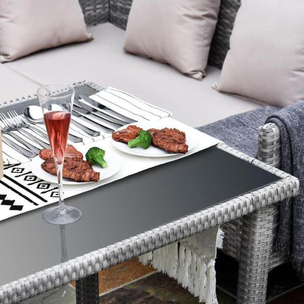5-tlg. Sitzgruppe Set Rattan mit Esstisch 2 Fußhocker Metall Grau - Palo24
