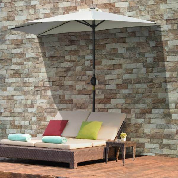 Sonnenschirm, Terrassenschirm, halbrund, mit Solarpaneel, 20 LEDs, Handkurbel, beige, 2,70 x 1,35 x 2,40 m - Palo24
