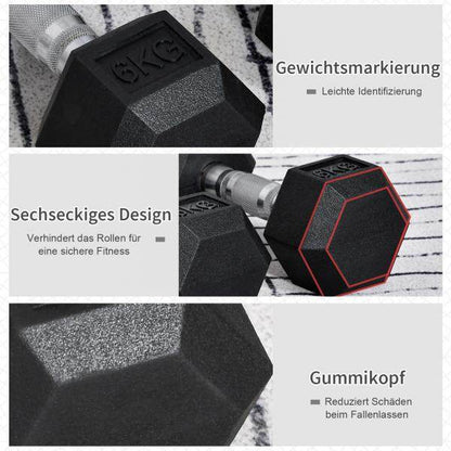2er-Set Gummi-Hantel Fitness Hantel Kurzhantel Metall Gummi schwarz 6 KG - Palo24