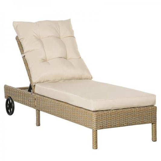 Sonnenliege Gartenliege mit Rollen Kissen 4-stufig verstellbar Rattanliege Stahl Natur+Khaki - Palo24