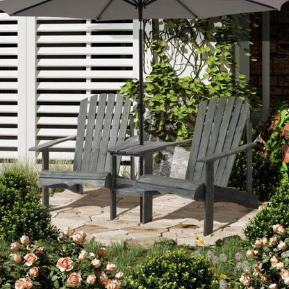 Adirondack Gartenstuhl mit Tisch und Schirmloch 2 Sitzer Gartensessel Sitzgruppe Massivholz Grau - Palo24