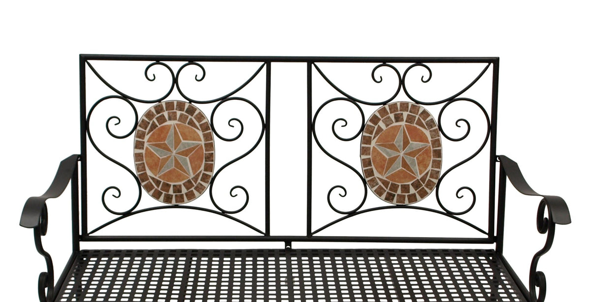 Bank LUCCA 2-sitzer, Eisen schwarz mit Mosaikeinlagen terracottafarben und Polster