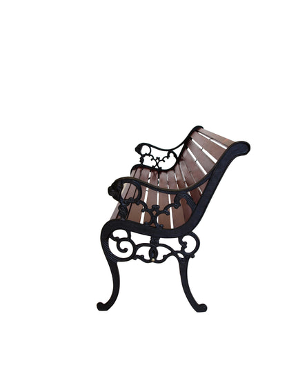 Banquette 2 places STRASBOURG, fonte noire, bois dur acajou