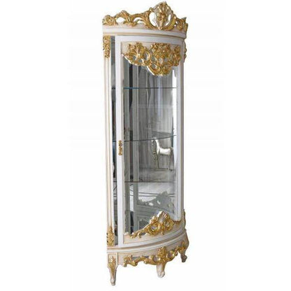 BAROCK VITRINE ANTIK ECKVITRINE WEISS GOLD ECKSCHRANK ECKREGAL ROKOKO VITRINENSCHRANK - Palo24