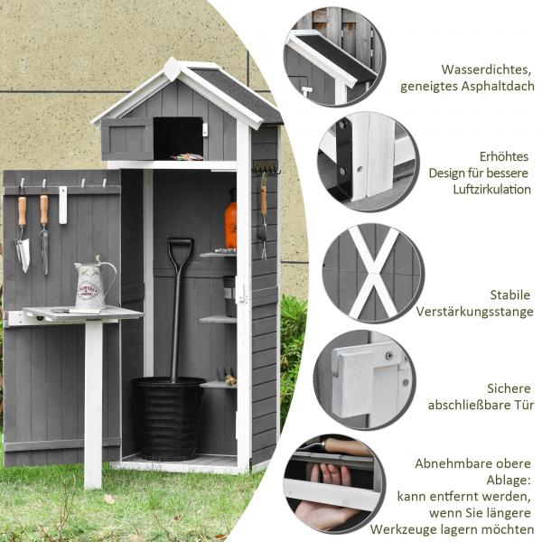 Gerätehaus Geräteschuppen  mit Klapptisch Grau Weiss - Palo24