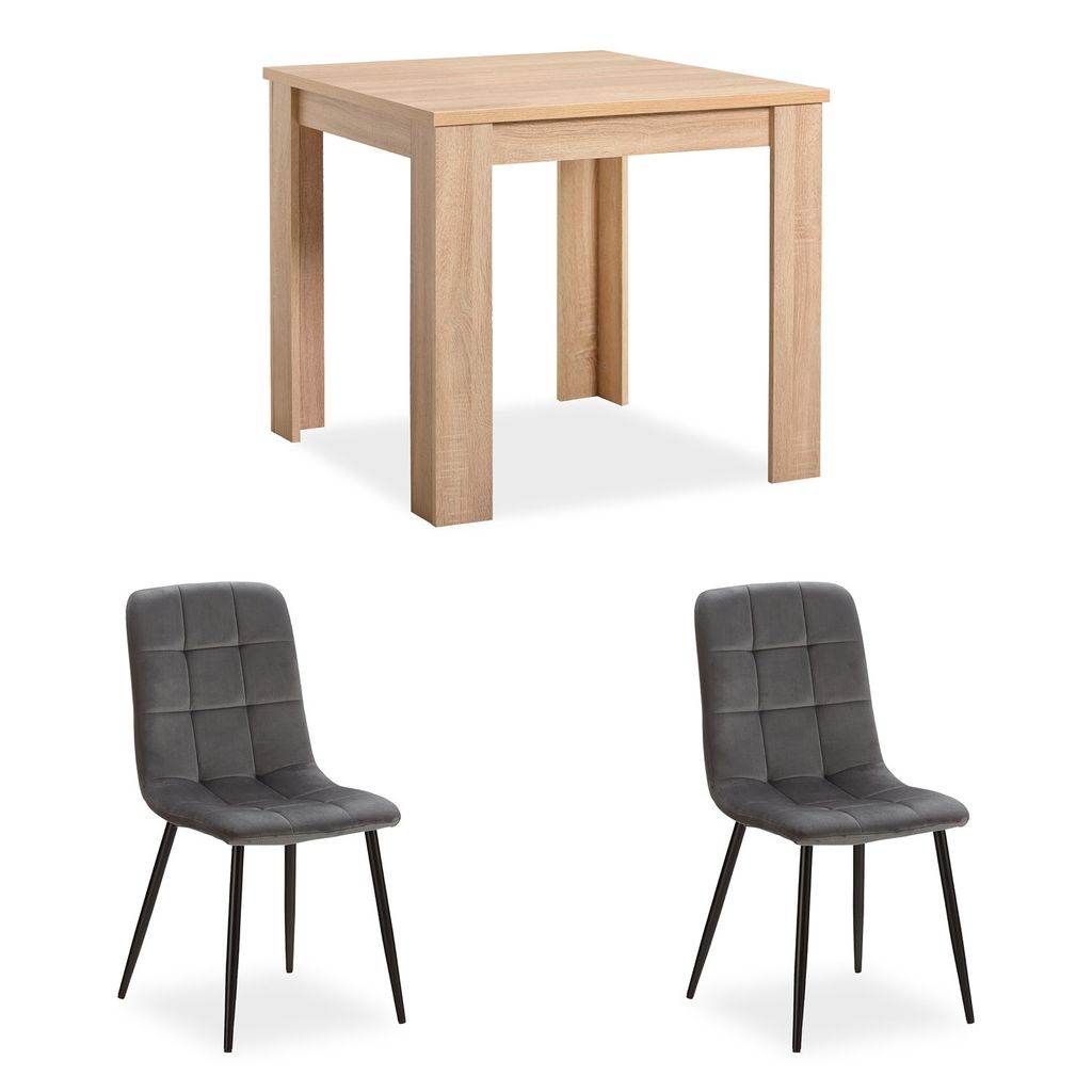 Esstisch mit 2 Stühlen Set 80x80 cm Natur Grau - Palo24