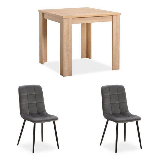 Esstisch mit 2 Stühlen Set 80x80 cm Natur Grau - Palo24