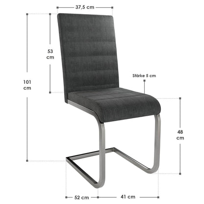 Freischwinger Stuhl Vegas 2er-Set Cord - Dunkelgrau - Palo24