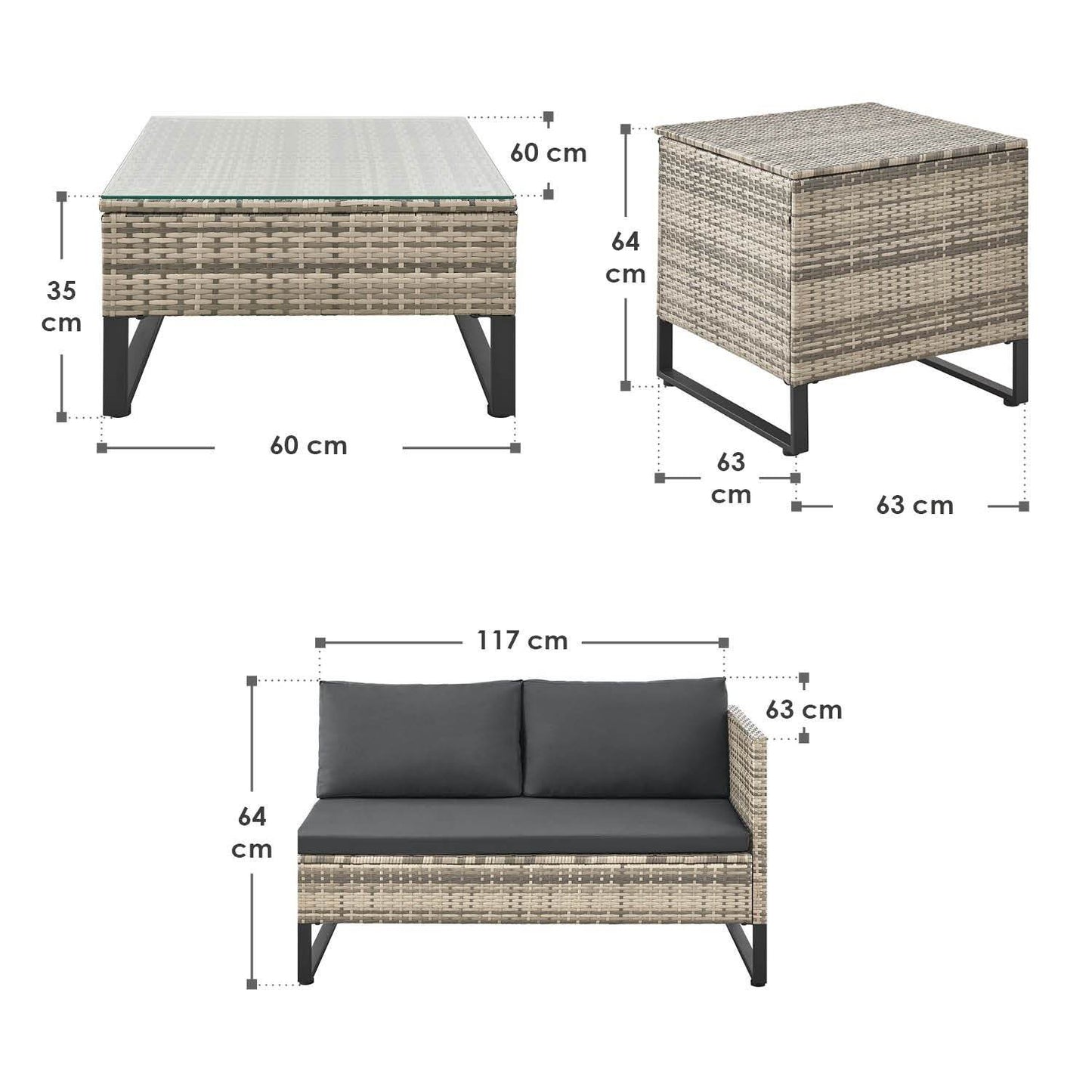 Modulare Polyrattan Lounge Santorini Grau-meliert - Palo24