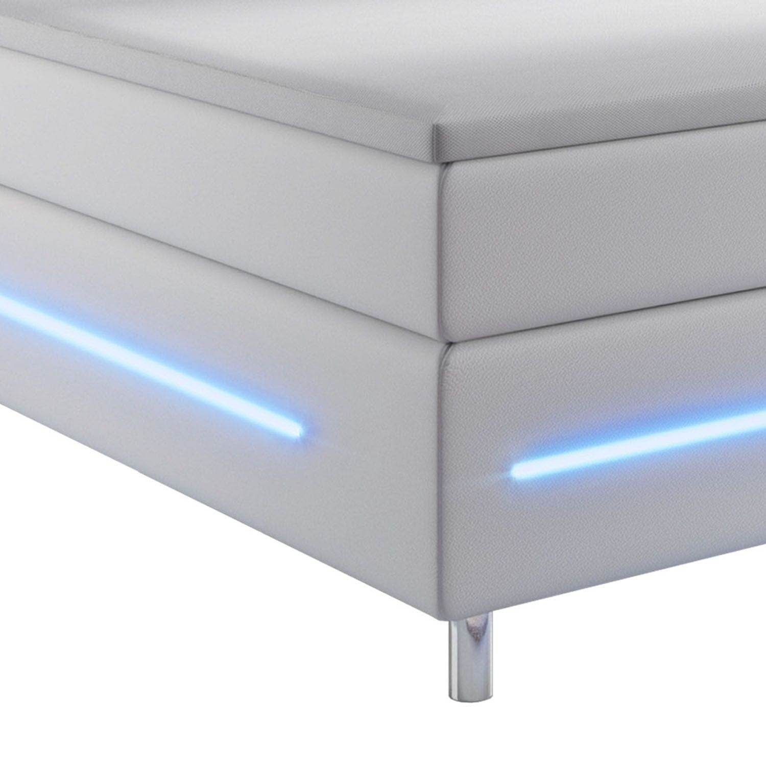 Boxspringbett Norfolk 120 x 200 cm Weiss mit LED - Palo24
