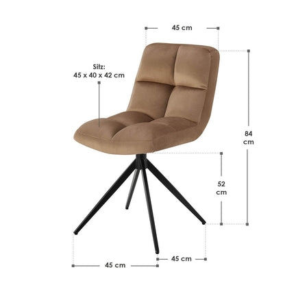 Drehstuhl Dallas 6er Set Samt Hellbraun - Palo24