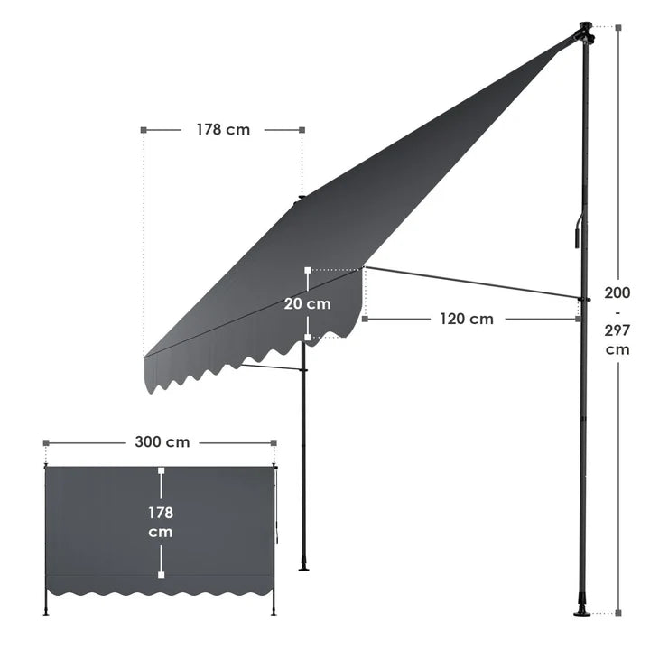 Klemmmarkise Kapstadt 300x120 cm Grau - Palo24