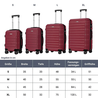 Set de valises rigides Rome - Set 4 pièces rouge avec coque rigide en ABS résistant aux chocs et roues 360°