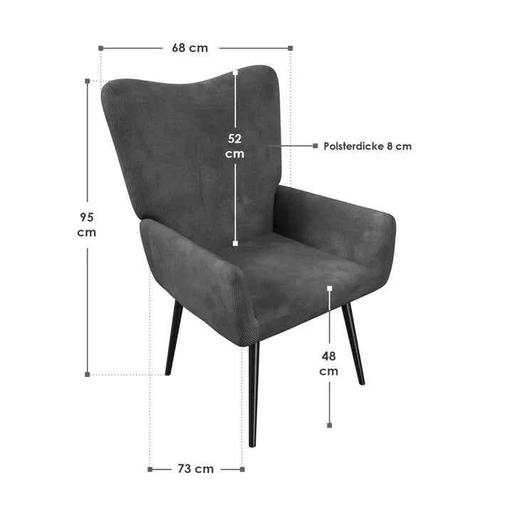 Ohrensessel Relaxsessel skandinavischen Design Cord Grau