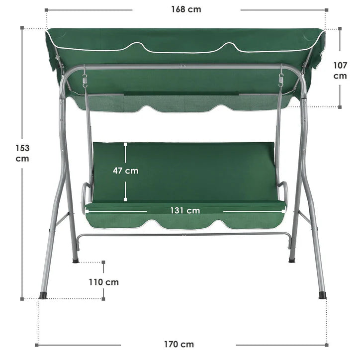 Altalena Hollywood Cecina 3 posti con struttura in acciaio verniciato verde