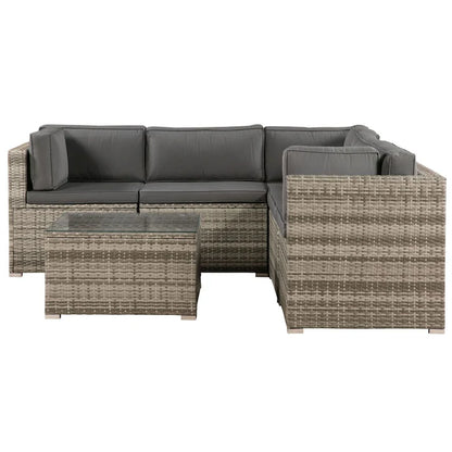 Polyrattan Lounge Sitzgruppe Nassau beige-grau mit Bezügen in Dunkelgrau