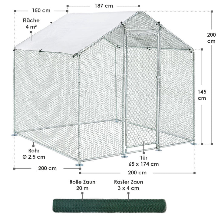 Freilaufgehege HLS25T 2x2x2 m für Hühner
