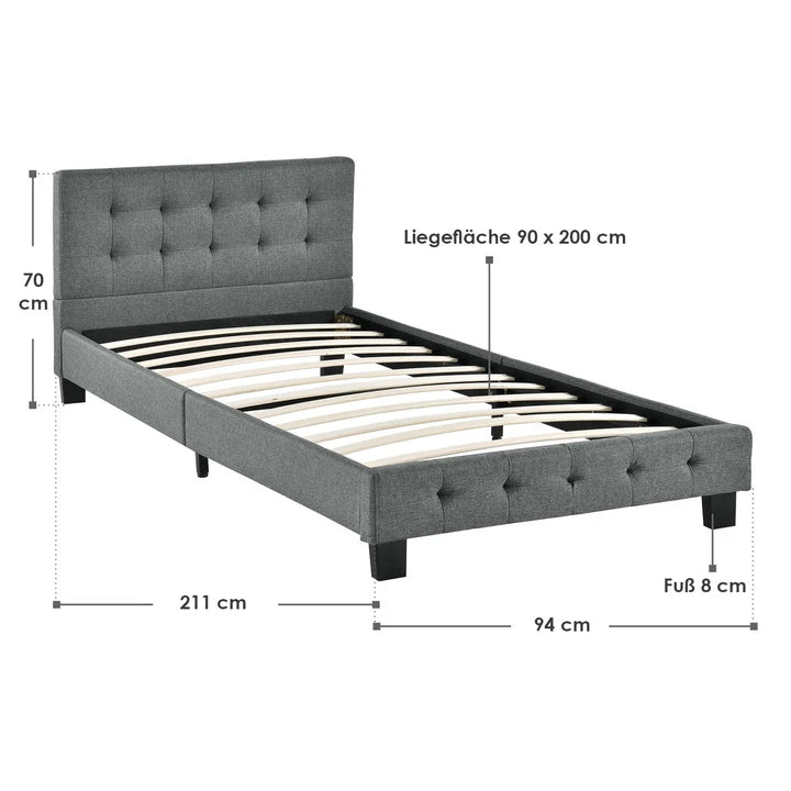 Letto imbottito Manresa 90x200 cm in grigio