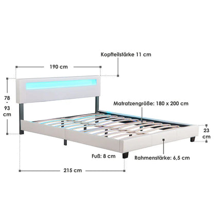 LED Polsterbett Paris 180x200 cm mit Lattenrost Weiss