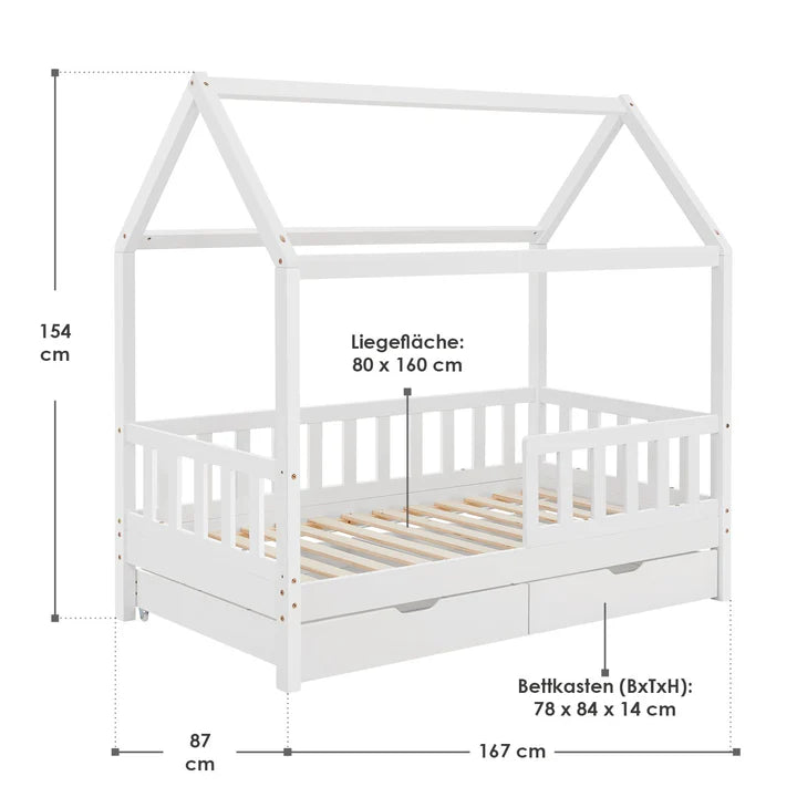 Letto per bambini Marli 80 x 160 cm con contenitore e rete a doghe bianco