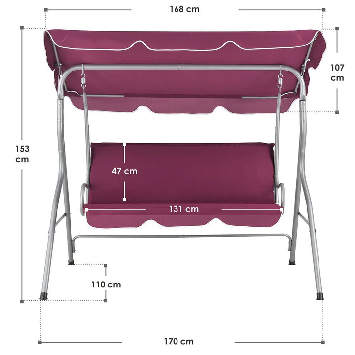 Altalena Hollywood Cecina 3 posti con struttura in acciaio verniciato rosso