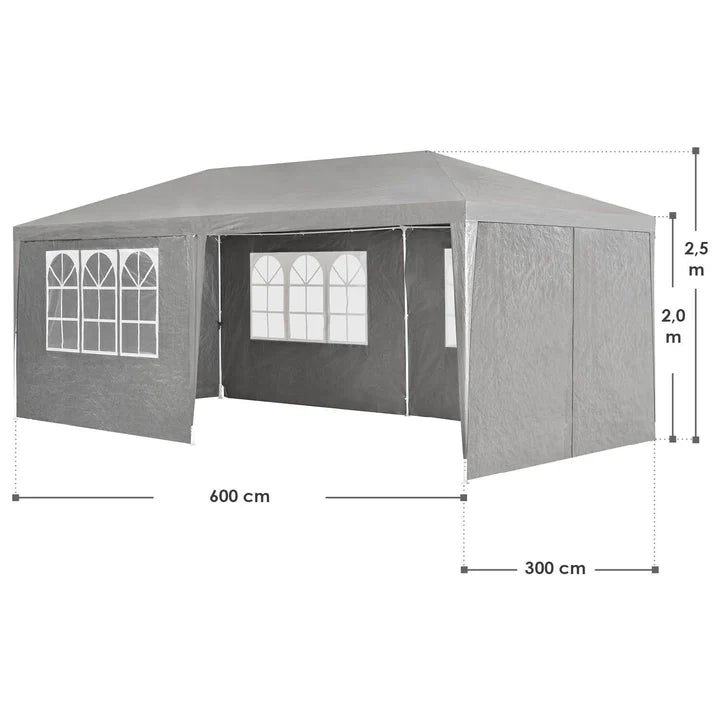 Tente de jardin tente de fête 3x6m avec parois latérales en gris foncé