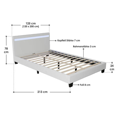 Polsterbett Verona 120 x 200 cm mit LED Beleuchtung in weiss