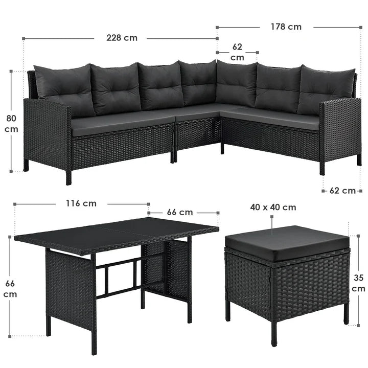 Salon Polyrotin Manacor Noir 2 tabourets