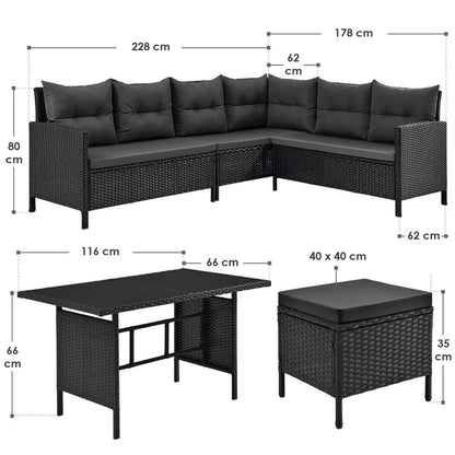 Salon Polyrotin Manacor Noir 2 tabourets