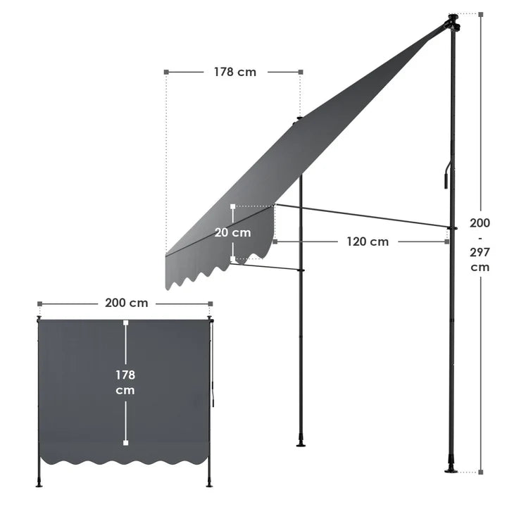 Klemmmarkise Kapstadt 200x120 cm Grau - Palo24