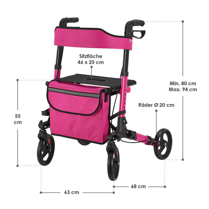 Rollator in alluminio Vital pieghevole con seduta e borsa per la spesa in viola