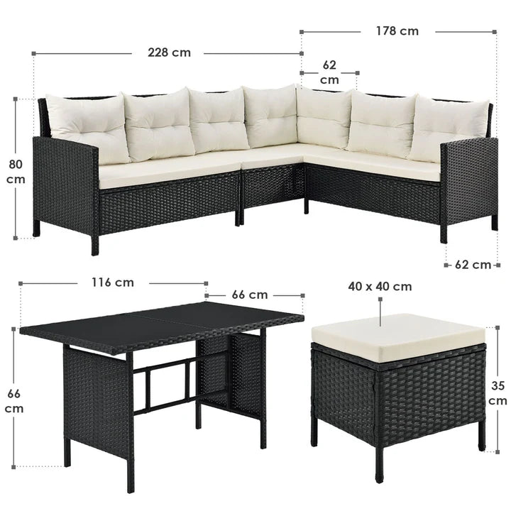 Polyrattan Lounge Manacor Gartenmöbel-Set Schwarz/Creme