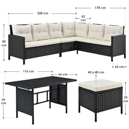 Polyrattan Lounge Manacor Gartenmöbel-Set Schwarz/Creme