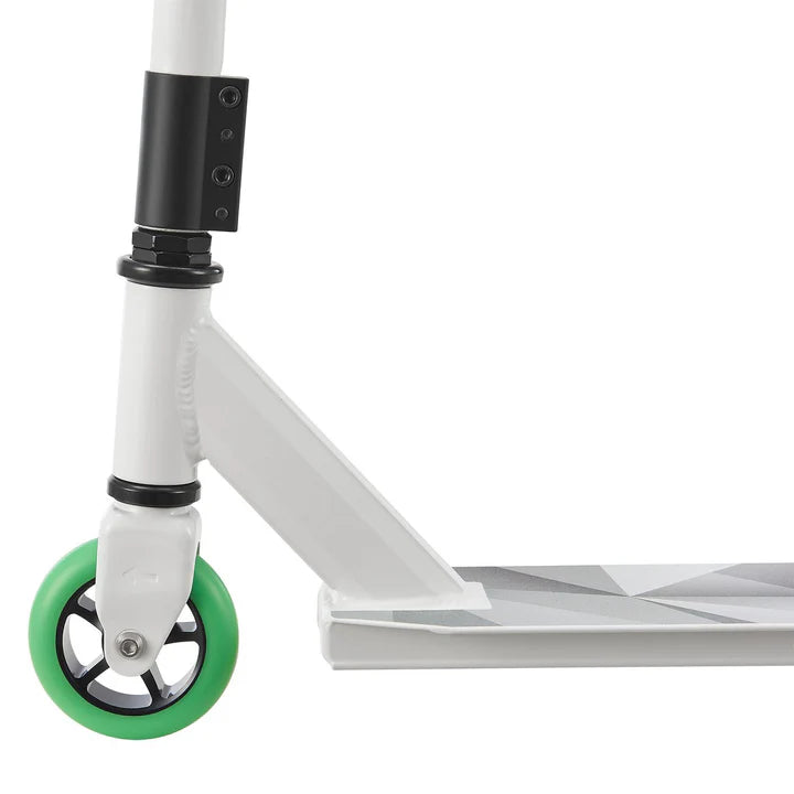 Stunt Scooter Futuriste en Blanc Vert Trick Scooter avec direction à 360°