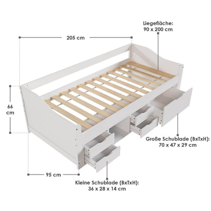 Funktionsbett Nalu 90x200 cm mit Lattenrost & Stauraum - Weiss - Palo24