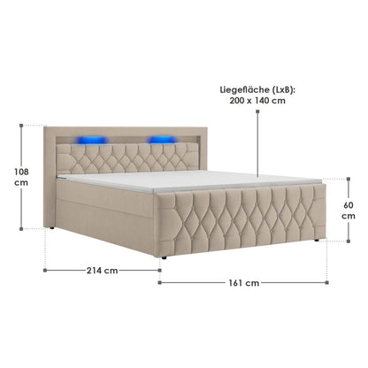Boxspringbett Leona 140x200 cm - Beige - Palo24
