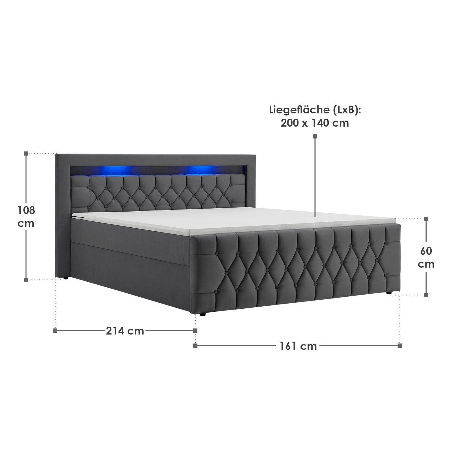 Boxspringbett Leona 140x200 cm - Grau - Palo24