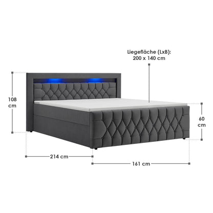Boxspringbett Leona 140x200 cm - Grau - Palo24