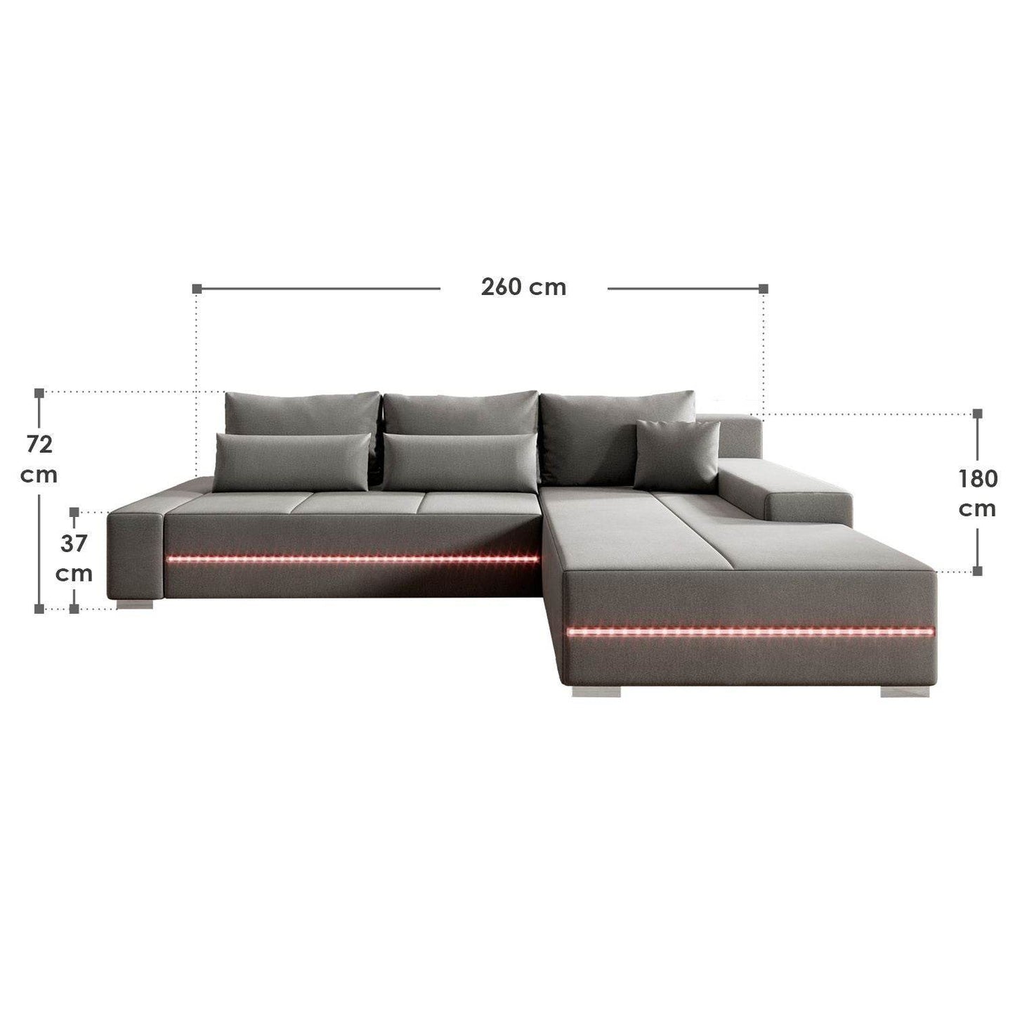 Sofa Davos mit LEDs & L-Form Schlaffunktion Hellgrau - Palo24