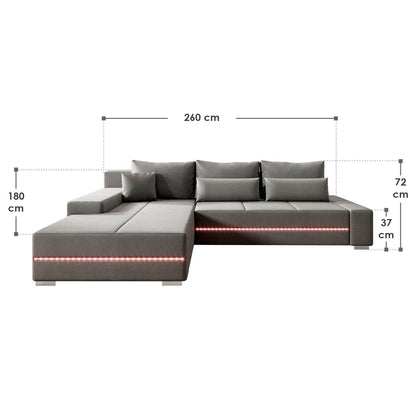 Sofa Davos Links mit LEDs - Hellgrau - Palo24